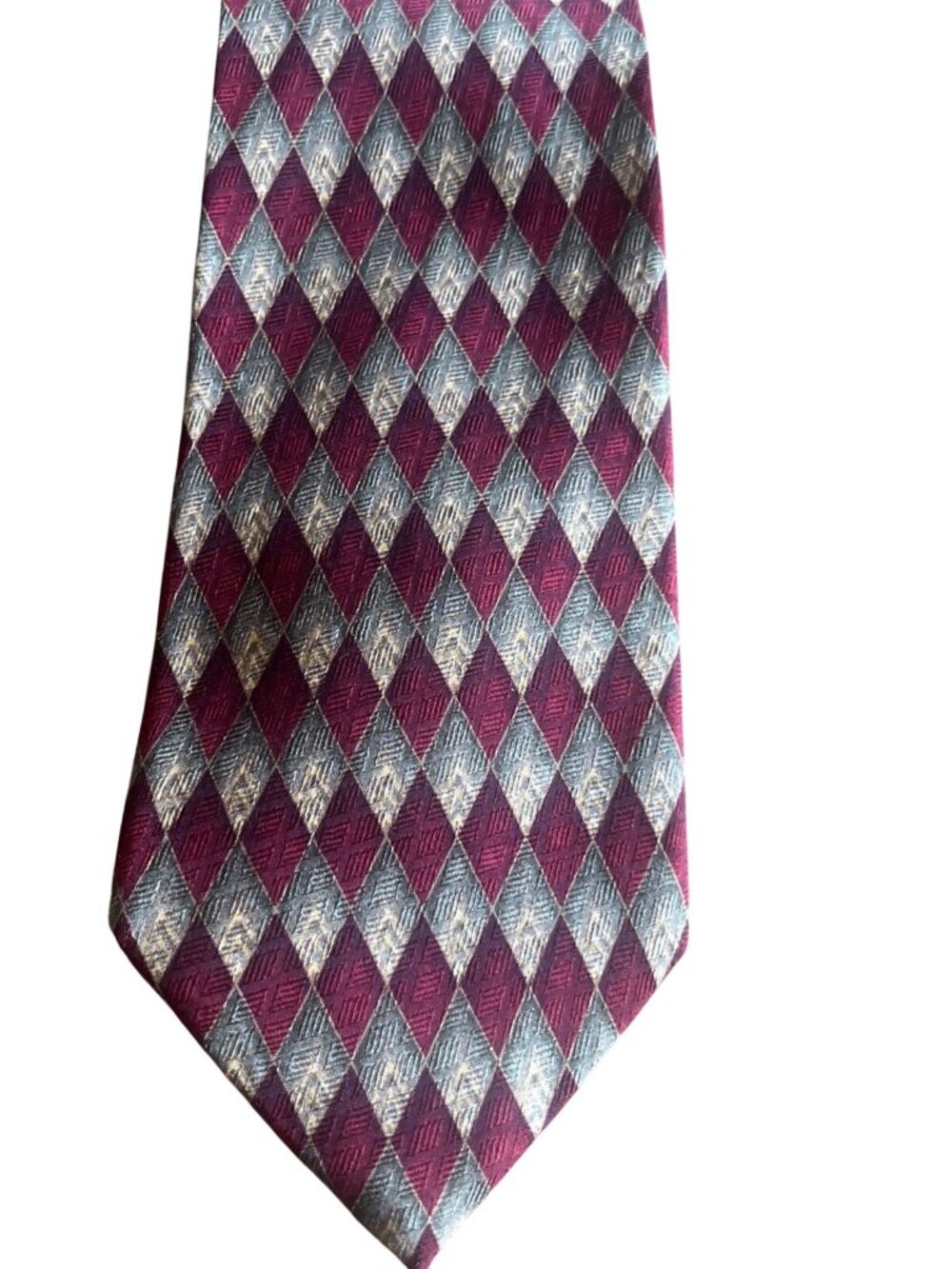 J.Z. Richards Nordstrom Green Red Gold All Silk Necktie  Tie Diamond Pattern USA